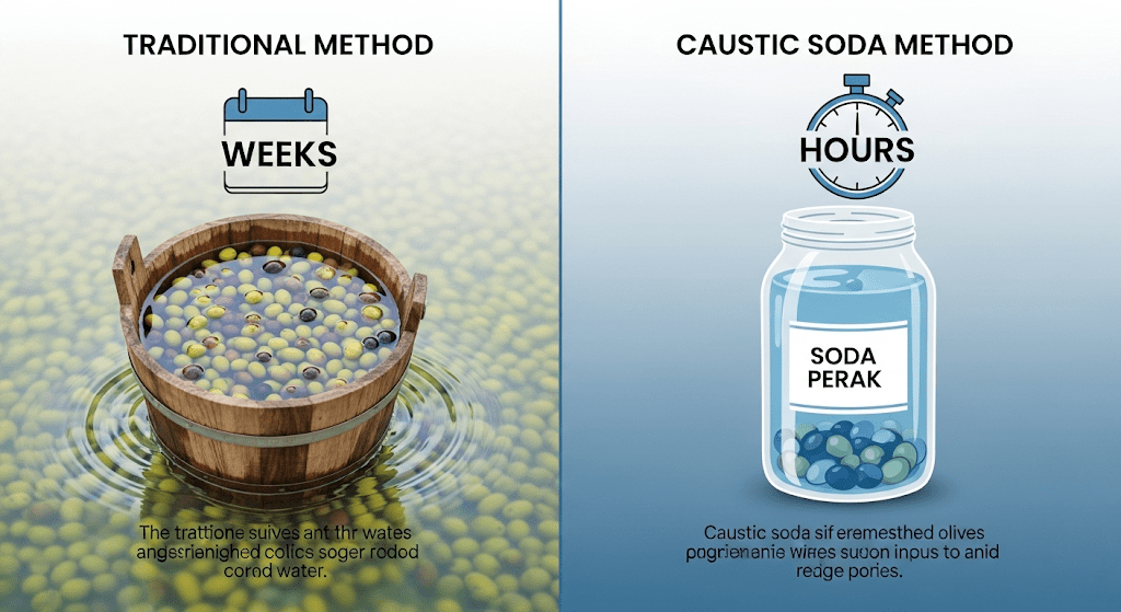 روش‌ های خانگی و صنعتی تلخی‌ زدایی زیتون با سود پرک